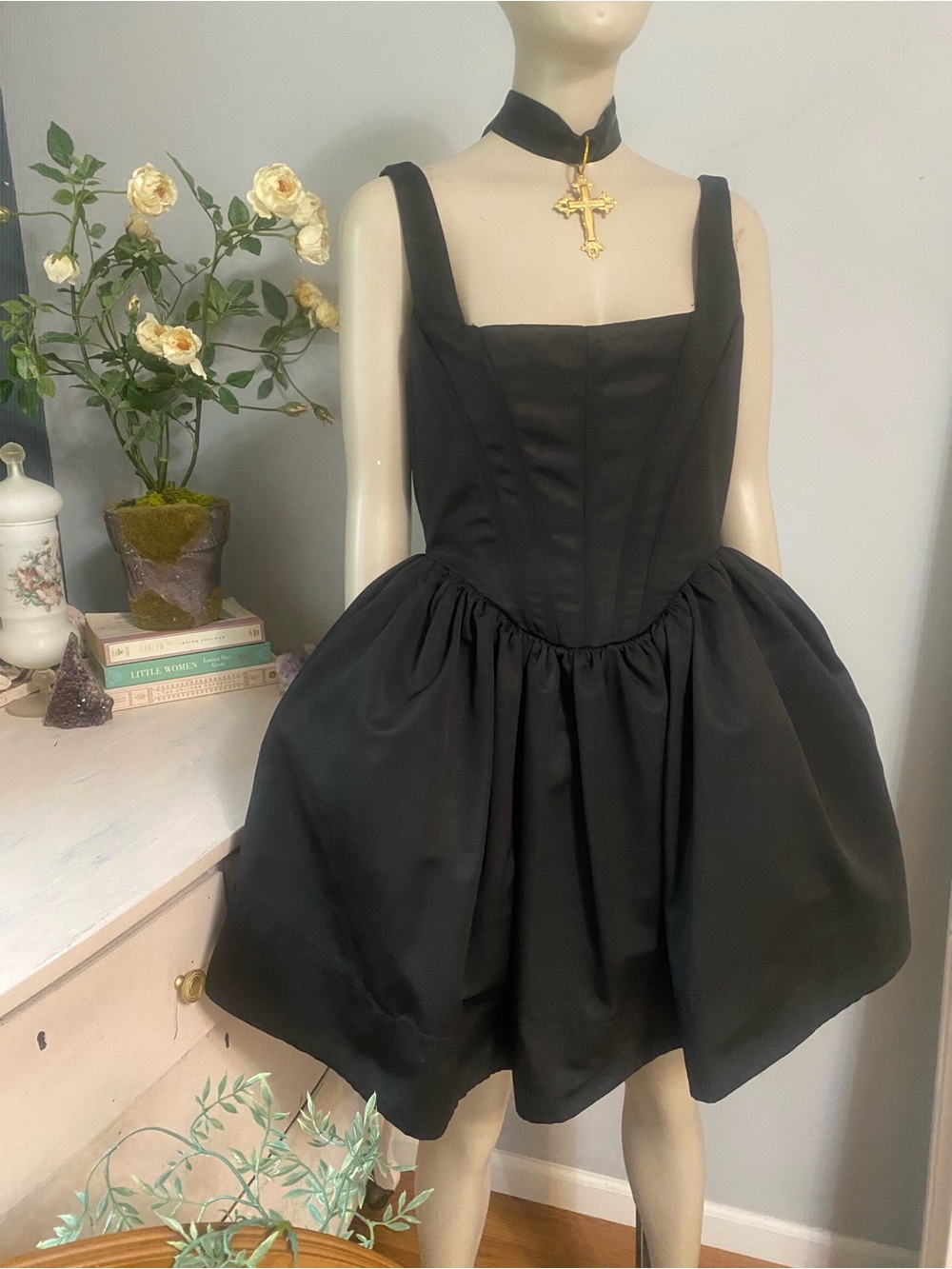 Black corset basque waist dress